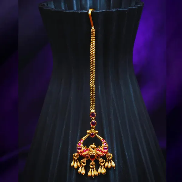 Antique_Gold_Plated_Maang_Tikka_With_Peacock_Design_R_1602_Red