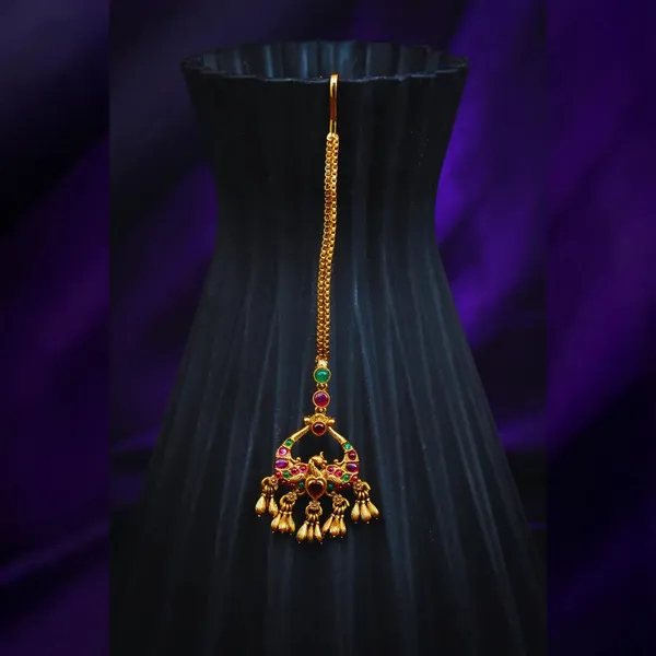 Antique_Gold_Plated_Maang_Tikka_With_Peacock_Design_R_1602_Green