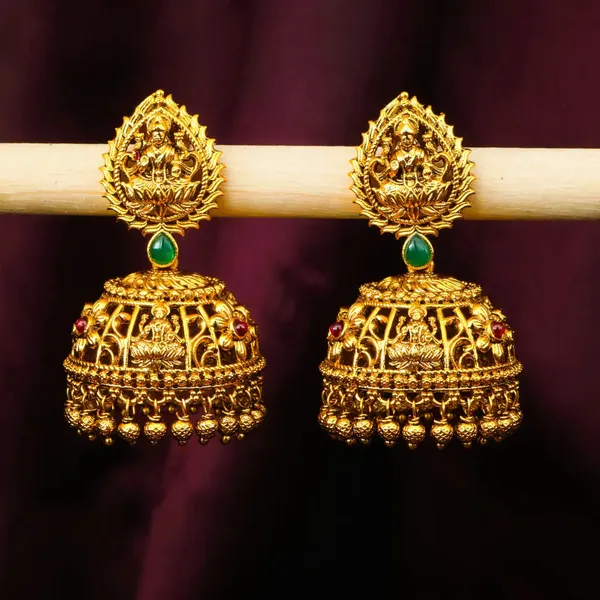 Traditional_Temple_Jhumka_With_Laxmi_Motif_R_2231_Green