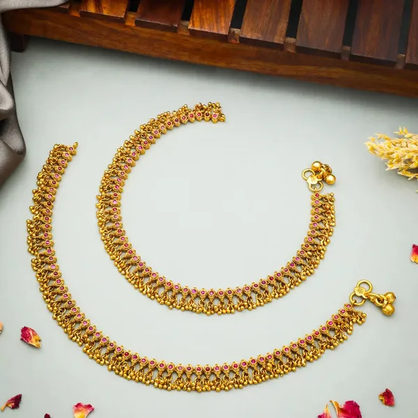 Traditional_Gold_Plated_Temple_Payal_With_Pink_Stone_Detailing_V_1818_Red