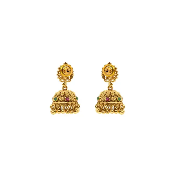Antique_Temple_Jhumka_Earrings_With_Pink_Stone_Accents_R_1243_Green
