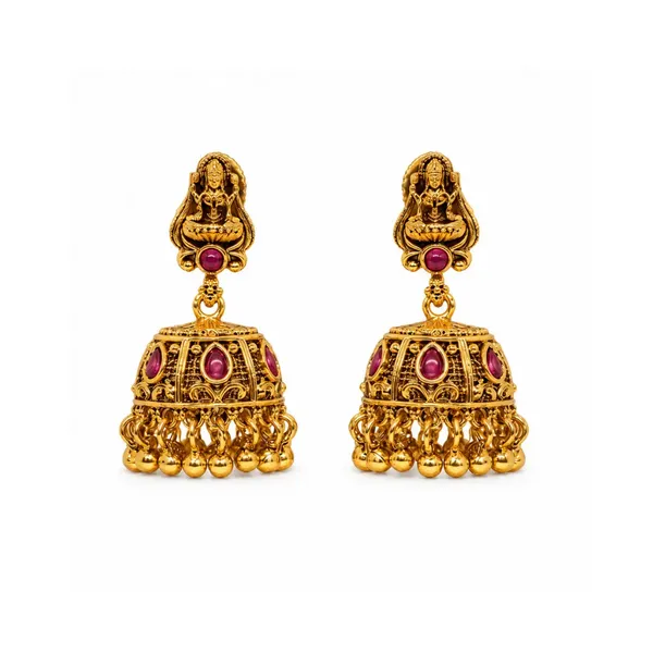 Handcrafted_Temple_Jhumka_With_Laxmi_Carving_V_633_Red
