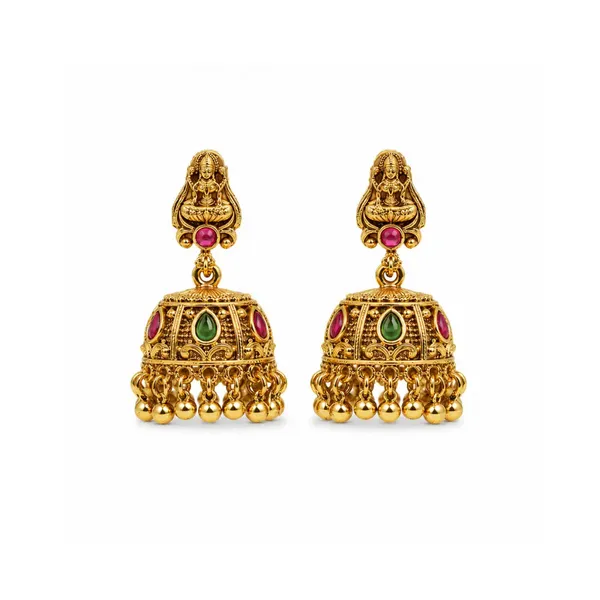 Handcrafted_Temple_Jhumka_With_Laxmi_Carving_V_633_Red
