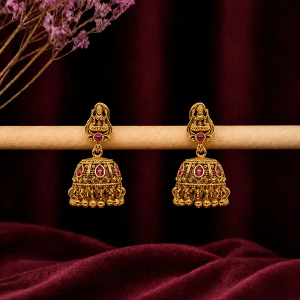 Handcrafted_Temple_Jhumka_With_Laxmi_Carving_V_633_Red