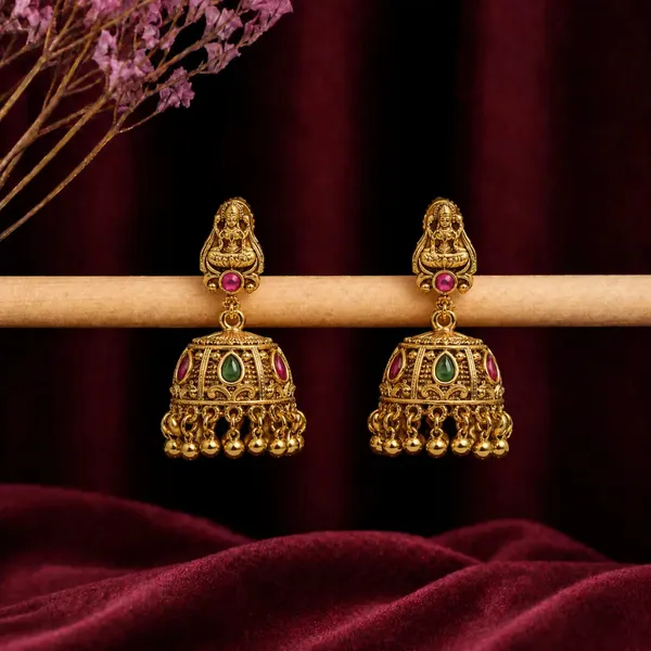 Handcrafted_Temple_Jhumka_With_Laxmi_Carving_V_633_Green
