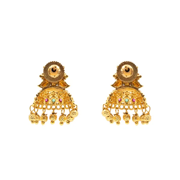 Antique_Gold_Plated_Temple_Jhumka_With_Floral_Motif_R_2263_Green
