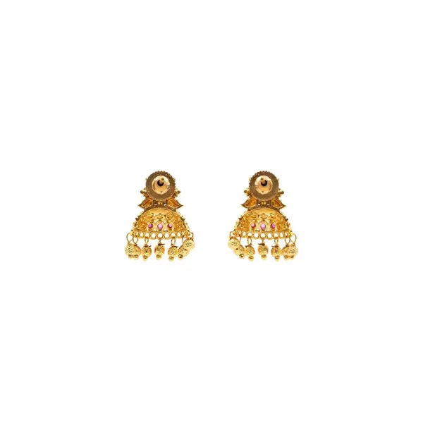 Antique_Gold_Plated_Jhumka_With_Red_Stone_Detailing_V_1663_Green