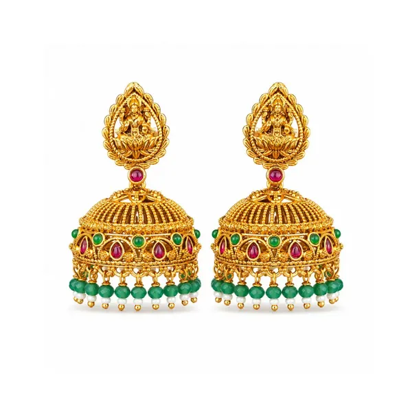 Antique_Temple_Jhumkas_With_Green_Beads_R_2229_Green