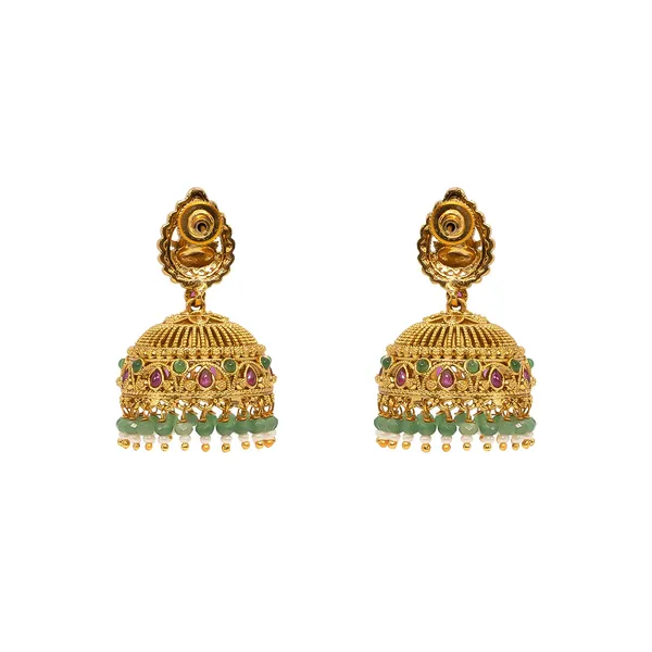 Antique_Temple_Jhumkas_With_Green_Beads_R_2229_Green