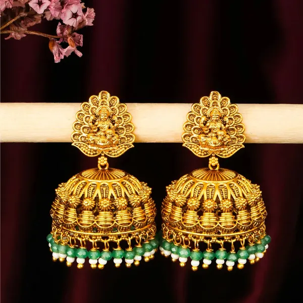 Antique_Temple_Jhumkas_With_Green_Beads_R_2022_Gold