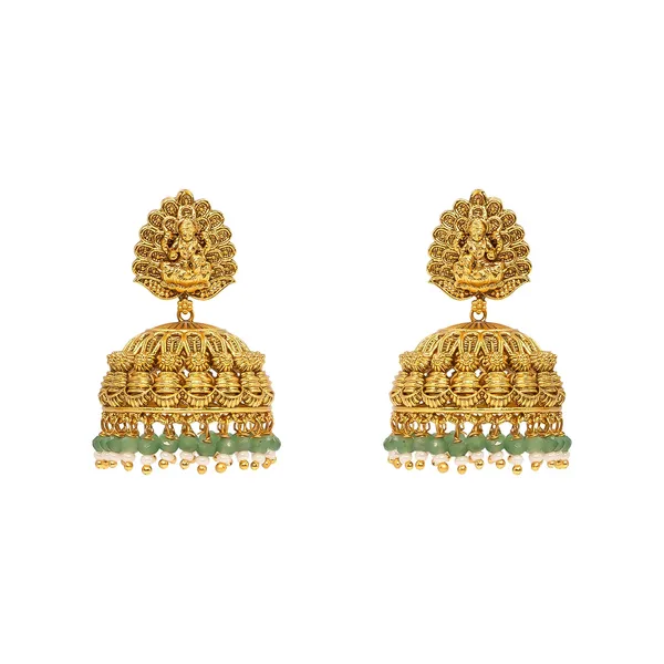 Antique_Temple_Jhumkas_With_Green_Beads_R_2022_Gold
