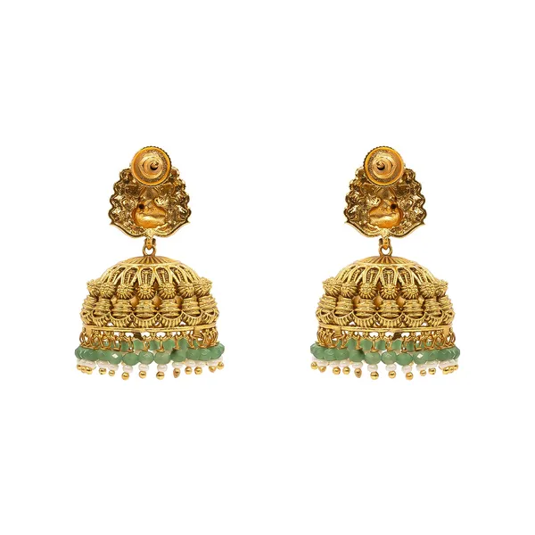 Antique_Temple_Jhumkas_With_Green_Beads_R_2022_Gold
