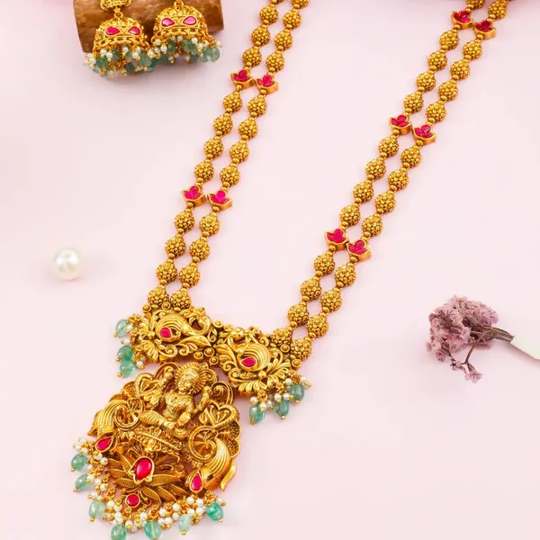 Lakshmi_Temple_Long_Necklace_Set_J_75_Red