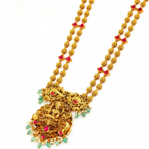 Lakshmi_Temple_Long_Necklace_Set_J_75_Green