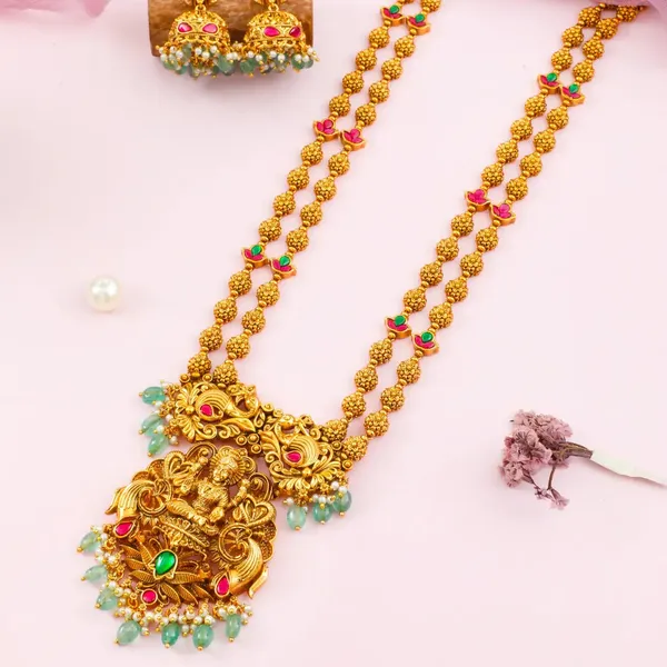 Lakshmi_Temple_Long_Necklace_Set_J_75_Green