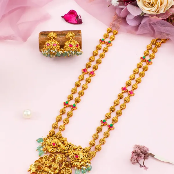 Lakshmi_Temple_Long_Necklace_Set_J_75_Green