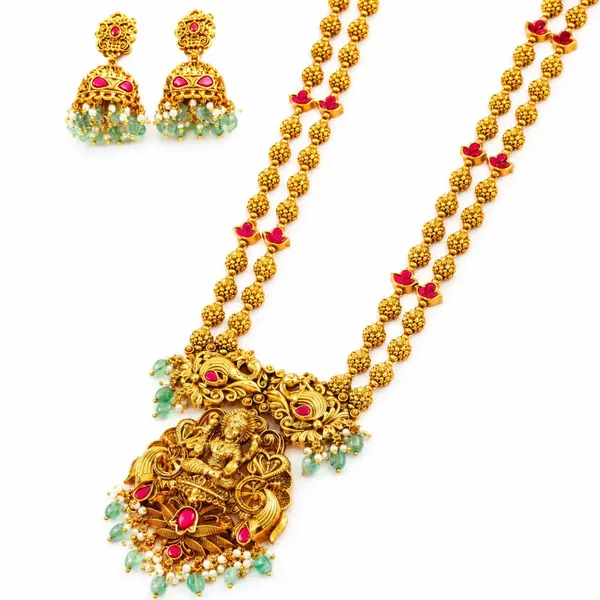 Lakshmi_Temple_Long_Necklace_Set_J_75_Green