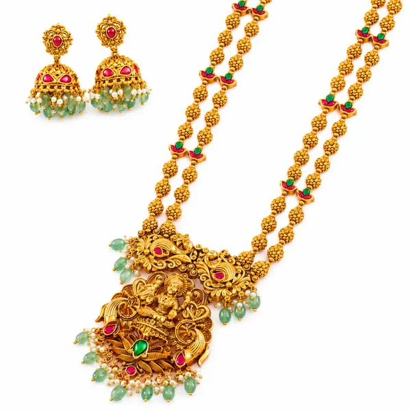Lakshmi_Temple_Long_Necklace_Set_J_75_Green
