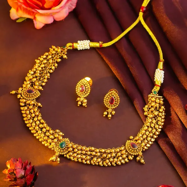 South_Indian_Gold_Plated_Temple_Necklace_Set_K_1770_Green