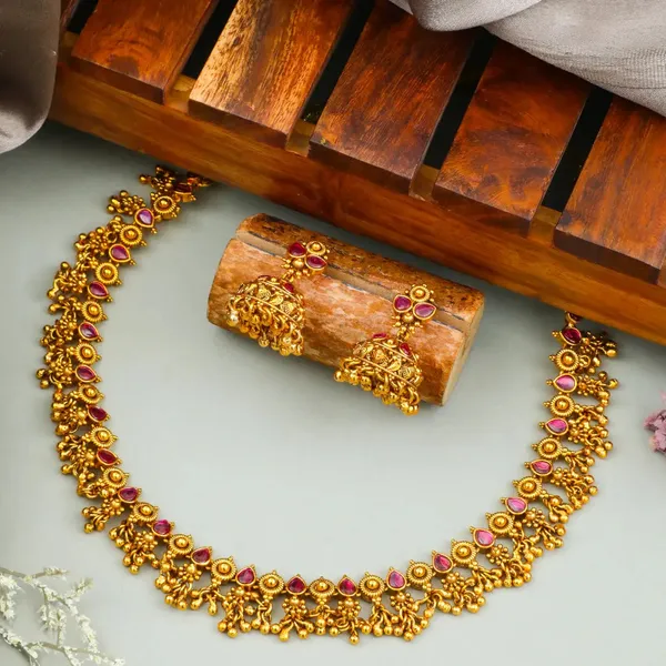 Heritage_Gold_Plated_Ruby_Temple_Necklace_Set_K_1617_Red