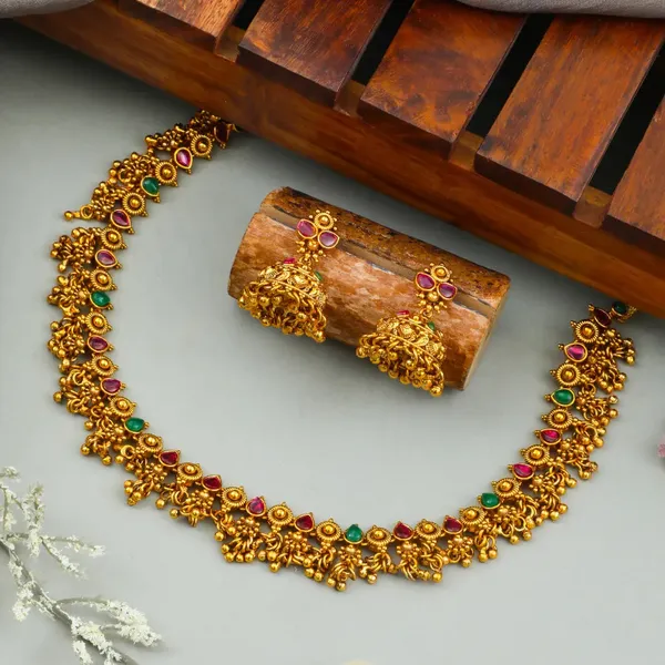 Heritage_Gold_Plated_Ruby_Temple_Necklace_Set_K_1617_Green