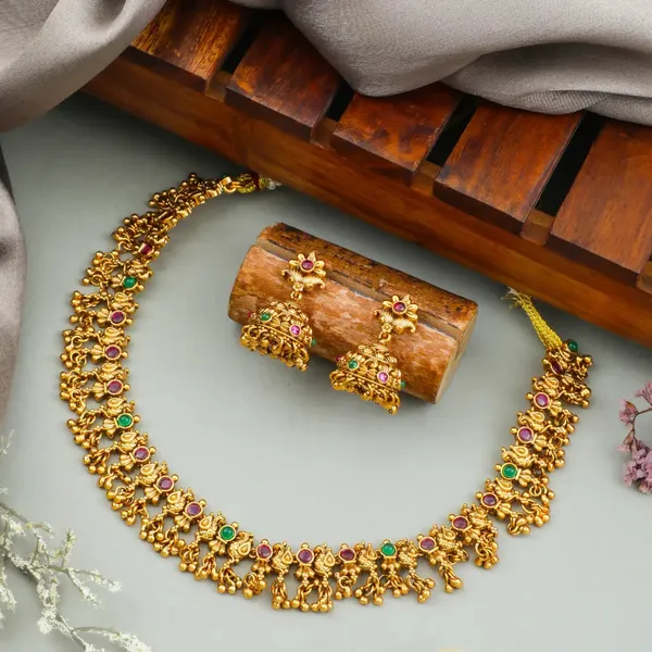 Antique_Temple_Combo_Necklace_Set_With_Red_Green_Stones_Green