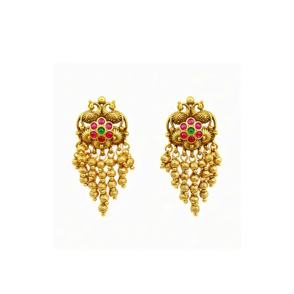 Peacock_Design_Gold_Plated_Jhumka_With_Pink_Stones_T_70_Green