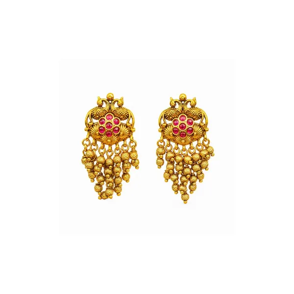 Peacock_Design_Gold_Plated_Jhumka_With_Pink_Stones_T_70_Green