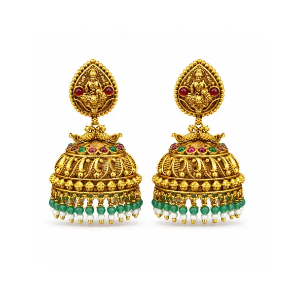 Antique_Gold_Plated_Laxmi_Jhumka_With_White_And_Green_Motif_R_2025_Red