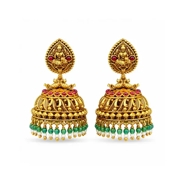 Antique_Gold_Plated_Laxmi_Jhumka_With_White_And_Green_Motif_R_2025_Red