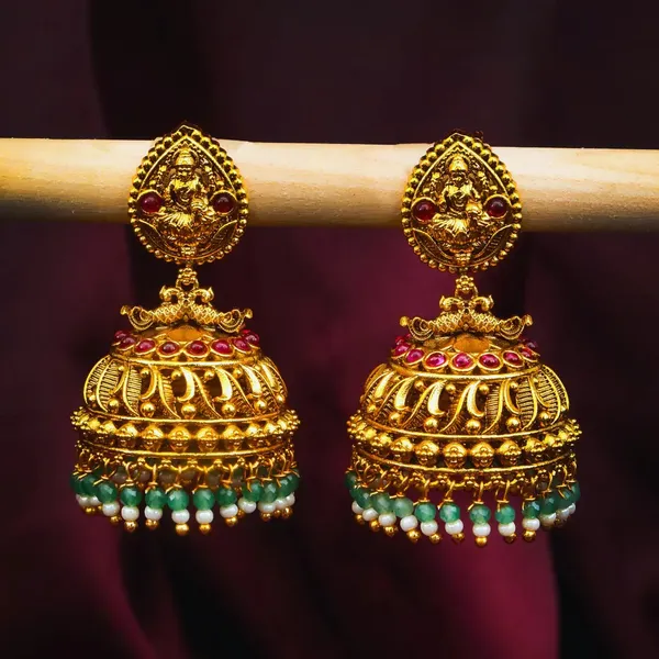 Antique_Gold_Plated_Laxmi_Jhumka_With_White_And_Green_Motif_R_2025_Red