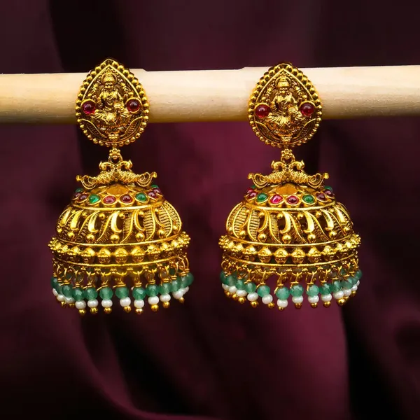 Antique_Gold_Plated_Laxmi_Jhumka_With_White_And_Green_Motif_R_2025_Green