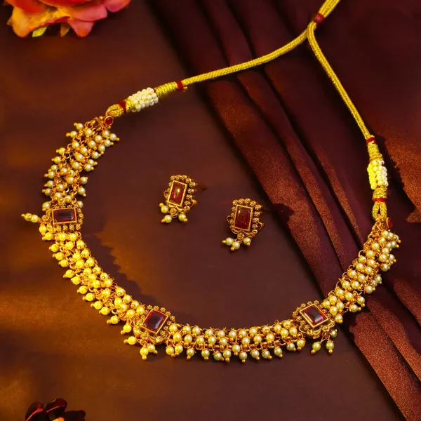 Gold_Plated_Temple_Necklace_Ruby_Pearl_Elegance_T_37_Red