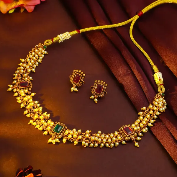 Gold_Plated_Temple_Necklace_Ruby_Pearl_Elegance_T_37_Green