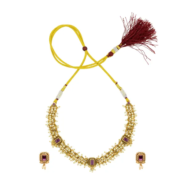 Gold_Plated_Temple_Necklace_Ruby_Pearl_Elegance_T_37_Gold_Green