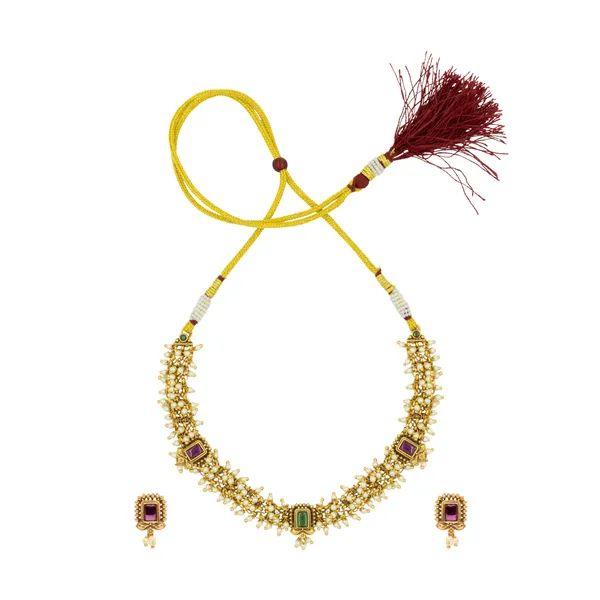 Gold_Plated_Temple_Necklace_Ruby_Pearl_Elegance_T_37_Gold_Green