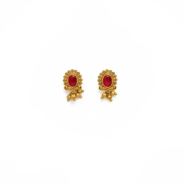 Bridal_Temple_Short_Necklace_Set_Antique_Gold_Plated_Ruby_Design_Green