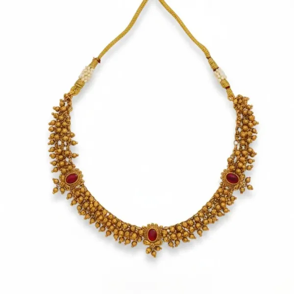 Bridal_Temple_Short_Necklace_Set_Antique_Gold_Plated_Ruby_Design_Green