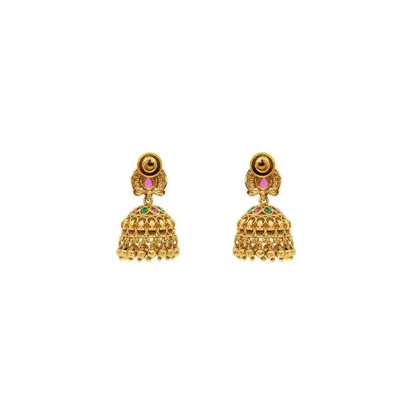 Lightweight_Minimal_Temple_Jhumka_Gold_Plated_Ruby_Work_R_2348_Red