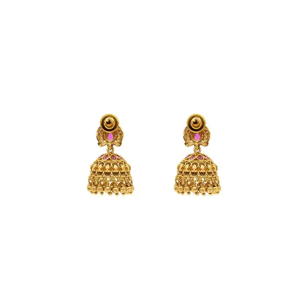 Lightweight_Minimal_Temple_Jhumka_Gold_Plated_Ruby_Work_R_2348_Red