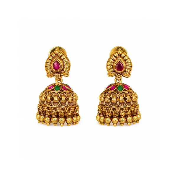 Lightweight_Minimal_Temple_Jhumka_Gold_Plated_Ruby_Work_R_2348_Red