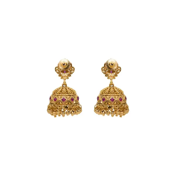 Minimal_Gold_Temple_Jhumkas_Lightweight_Ruby_Accent_Earring_R_1156_Red