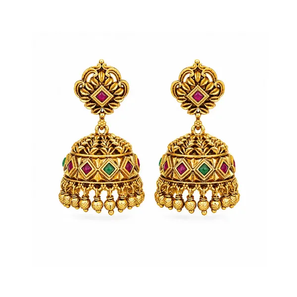 Minimal_Gold_Temple_Jhumkas_Lightweight_Ruby_Accent_Earring_R_1156_Red