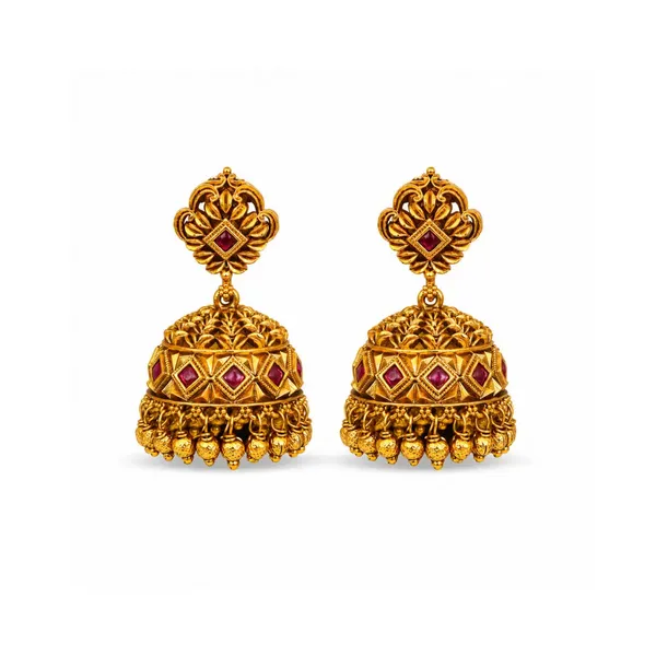 Minimal_Gold_Temple_Jhumkas_Lightweight_Ruby_Accent_Earring_R_1156_Red