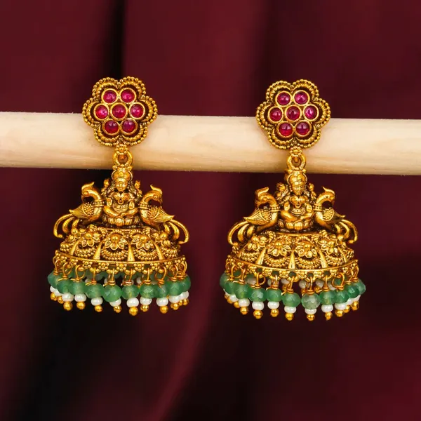 South_Indian_Laxmi_Jhumkas_Gold_Plated_Ruby_Floral_Top_R_2733_Red