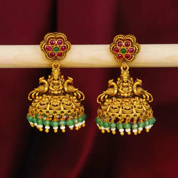 South_Indian_Laxmi_Jhumkas_Gold_Plated_Ruby_Floral_Top_R_2733_Green