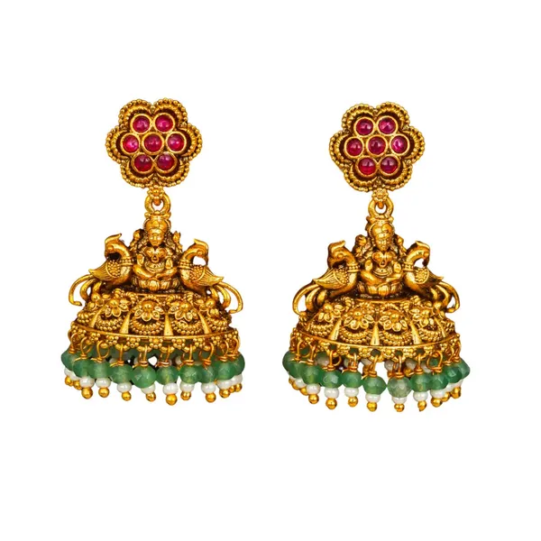 South_Indian_Laxmi_Jhumkas_Gold_Plated_Ruby_Floral_Top_R_2733_Green