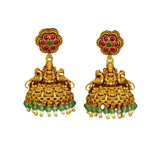 South_Indian_Laxmi_Jhumkas_Gold_Plated_Ruby_Floral_Top_R_2733_Green
