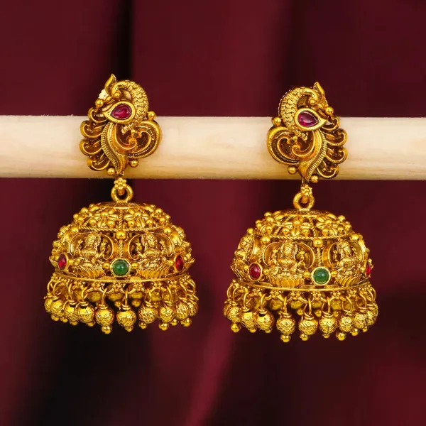 South_Indian_Peacock_Temple_Jhumkas_Antique_Gold_Bridal_Style_V_675_Green