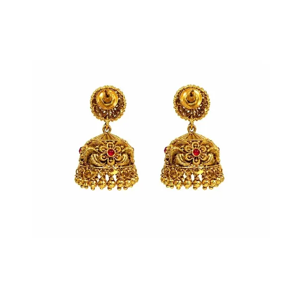 Classic_Temple_Floral_Jhumkas_Gold_Plated_Ethnic_Earring_R_1725_Red